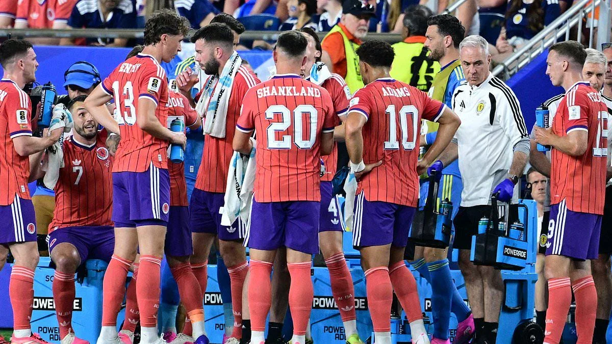 FIFA World Cup 2026 players during a mandatory three-minute hydration break midway through a match half