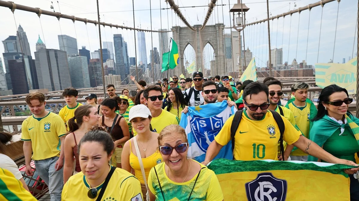 Argentina fans display a banner in Times Square, New York City, during FIFA World Cup 2026 — photo: Carolina Herrera/Reuters via ABC News